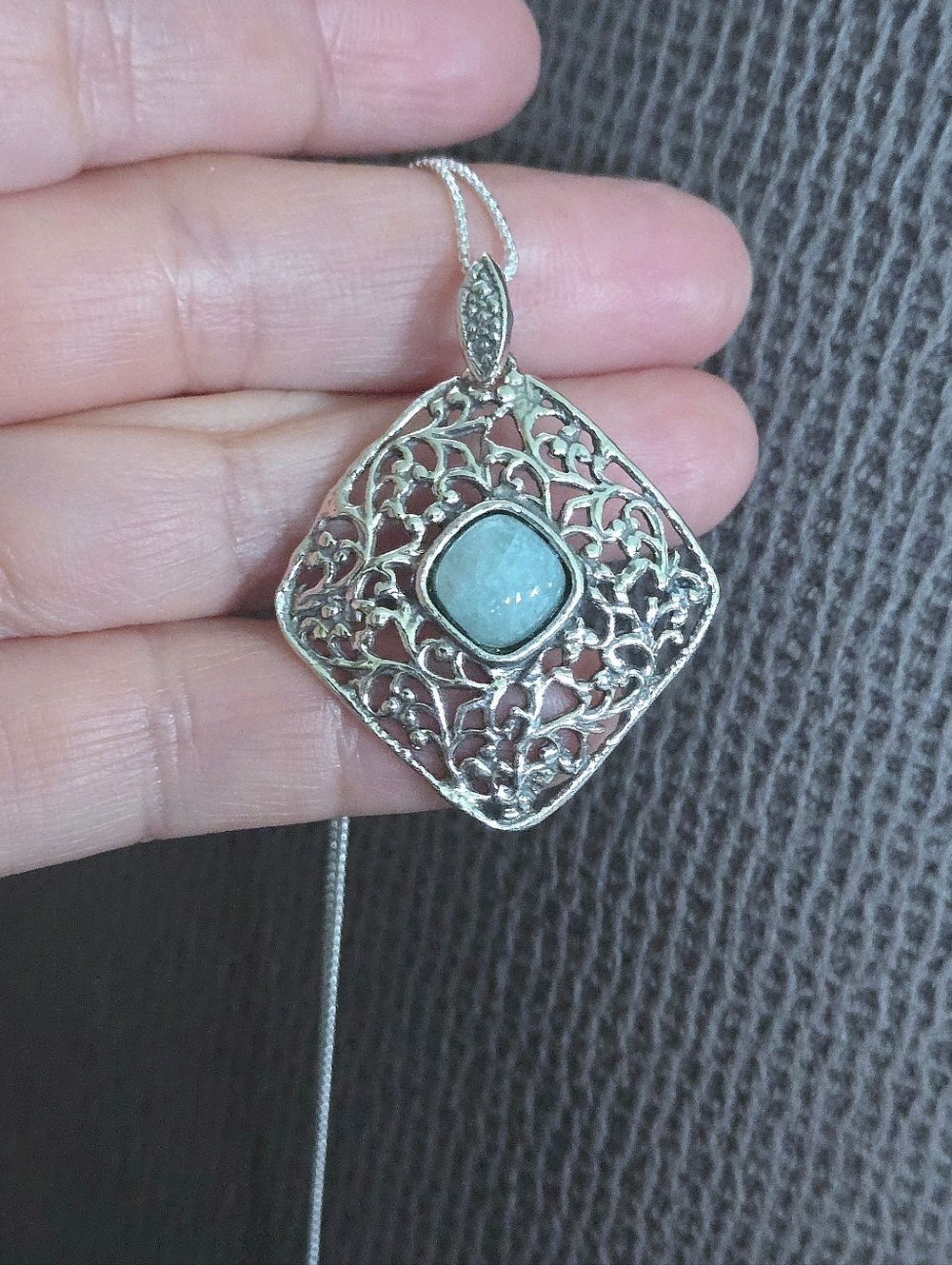 Noa Zuman Silver🤍 Square Scroll📜 with Amazonite Pendant Necklace - NWT - Picture 3 of 16